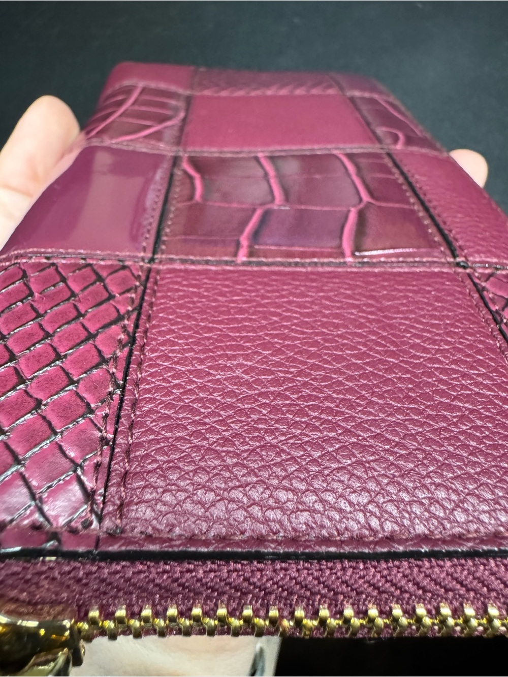 Victoria’s Secret NWT Maroon Patchwork Zip Around Wallet Gold Hardware - Picture 8 of 11